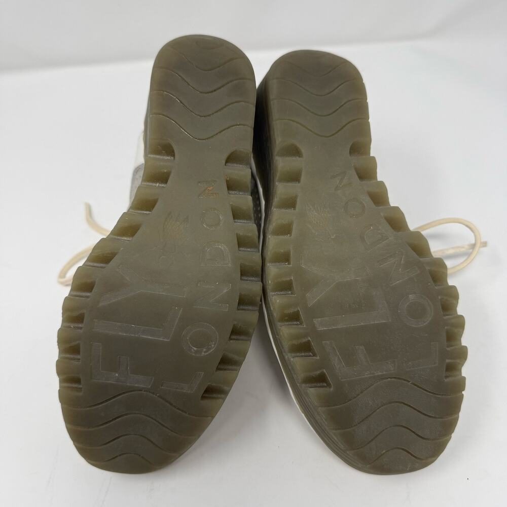 Fly London Yuta Wedge Sandal Cream Platinum Leather Laces Size 38 EUC - Picture 7 of 7